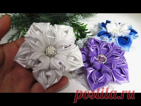 ЦВЕТЫ ИЗ ЛЕНТ 5 см. КАНЗАШИ / Цветы для украшения волос, RIBBON FLOWERS.
